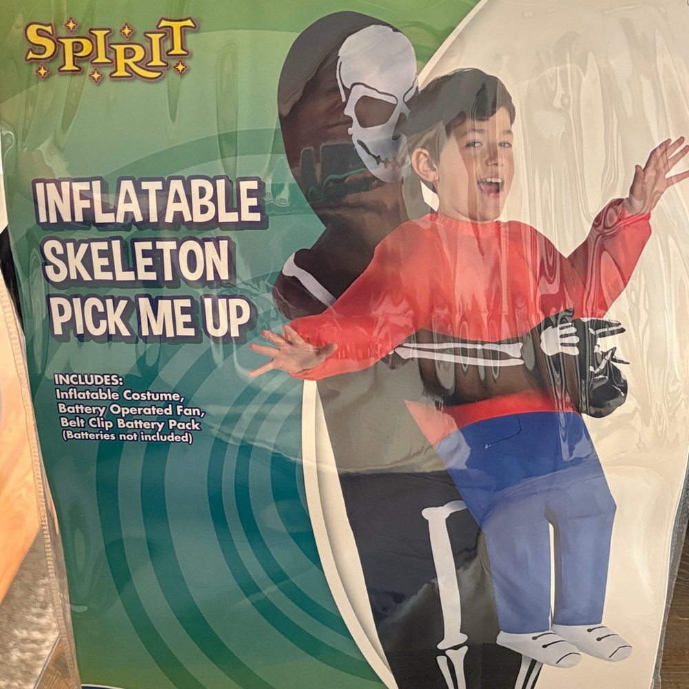 Spirit Inflatable Skeleton Pick Me Up Costume - Red and Blue worn once